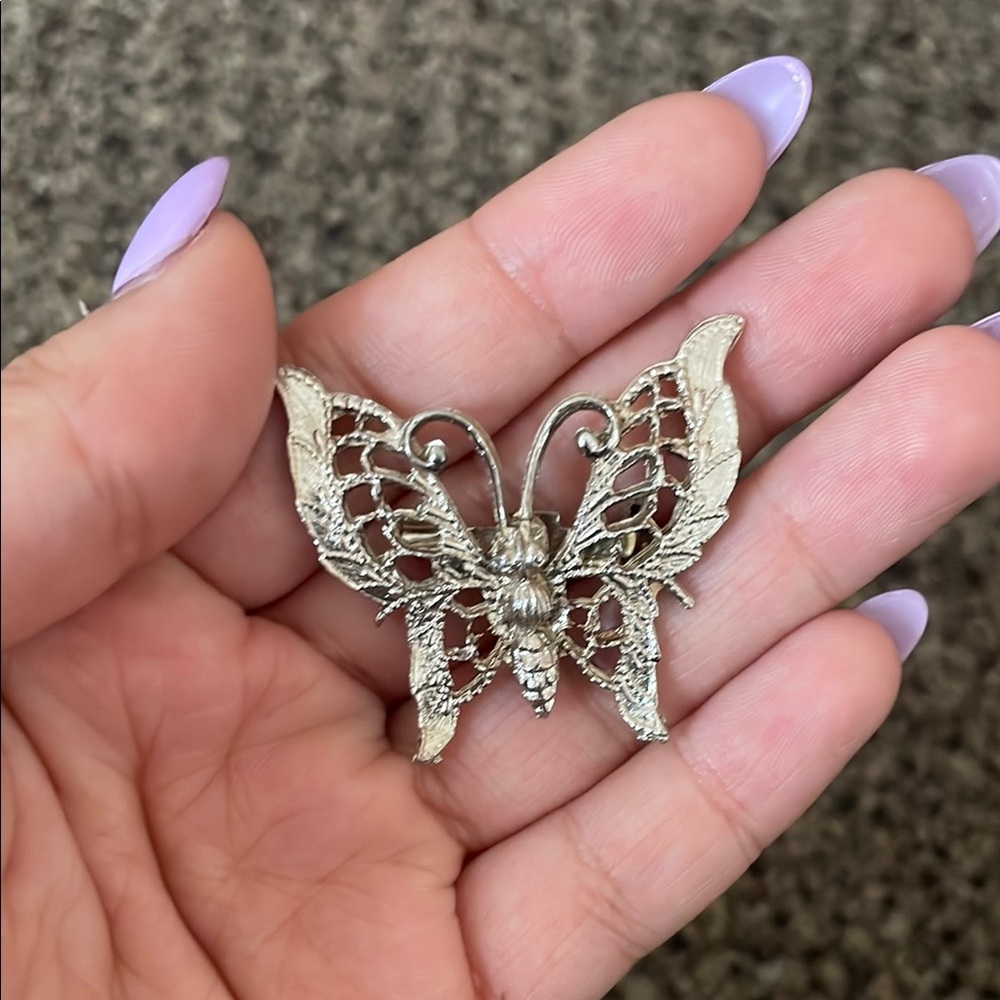 Elegant Silver Butterfly Brooch